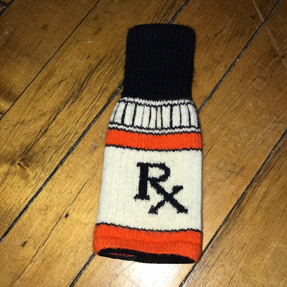 RX Knit Bottle/Can Cozy in Black, White &‎ Orange